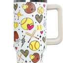 Ceovfoi 40 Oz Softball Tumbler With Handle, Softball Coffee Travel Mug Cup Water Bottle, Softball Decor, Softball Gifts for Women