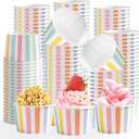 120 Pcs Striped Ice Cream Cups 12 oz Disposable Colorful Rainbow Stripe Paper Dessert Snack Bowl Pastel Food Yogurt Cup Container for Carnival Birthday Baby Shower Summer Party Supplies