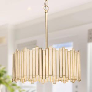 KSANA Gold Drum Chandelier, Modern Drum Pendant Light Fixture with Cream Glass Shade for Dining & Living Room, Bedroom, Foyer and Kitchen