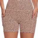 Womens High Waisted Biker Shorts with Pockets for Athletic Yoga Gym Running Workout Summer (Medium, Blush Beige Leopard)