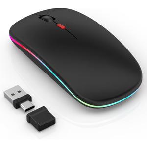 LED Wireless Mouse for Laptop/MacBook/iPad - Built-in Mouse Jiggler & 4-Mode (Bluetooth 5.2/3.0 & 2.4GHz USB-A/C) Rechargeable Silent Mouse Multi-Device Compatible with macOS/iOS/Windows/Android