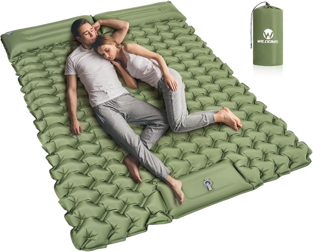 Double Sleeping Pad for Camping  4 Thick Inflatable Camping Mattress 2 Person, Built-in Foot Pump & Pillow, Ultralight Self-Inflating Camping Mat for Tent, Hiking, Backpacking, Traveling (Olive Green Double)