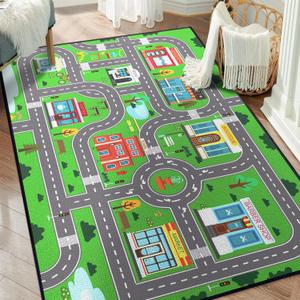 Play Rug for Playroom 59"x39", Kids Car Mat Town City Road Map Carpet, Fun Car Playmat Area Rugs Non-Slip Washable for Bedroom