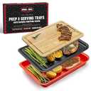 AVIEUS Grill Prep and Serving Trays | Set of 3 Stackable, Melamine Trays with Bamboo Cutting Board | Trays for Marinating, Serving & Chopping | Serving Platter for Plating Food & BBQ Prep Tub |