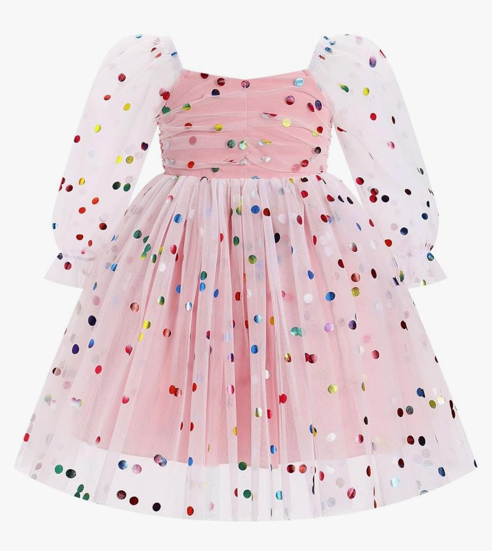 FYMNSI Kids Girls Flower Girl Dress Sheer Mesh Long Sleeve Ruffle Tulle Tutu Dress Toddler Baby Wedding Birthday Xmas Dresses 6-12 M