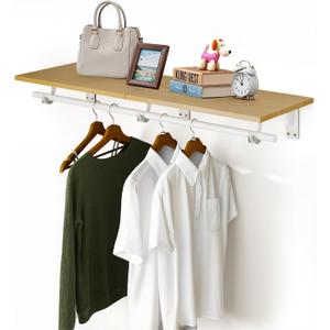 FIRJOY Wall Mounted Clothes Rack, with Top Shelf and Hanging Rod, Heavy Duty (1 PACK 11.8" x 31.5", White)