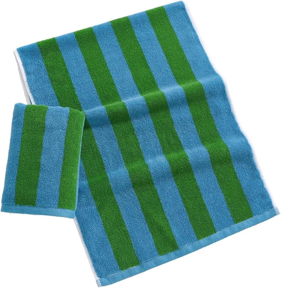 Blue & Green Hand Towel Set of 2 Double-Color Stripes Decorative Hand Towel for Bathroom Ultra Soft 100% Cotton Absorbent Lightweight for Home Kitchen 13" x 29"