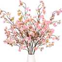 Sunm Boutique Faux Cherry Blossom Branches, Artificial Cherry Blossom Stems Cherry Blossom Flowers Vase Arrangements for Wedding Home Party Kitchen Decor, Light Pink, Set of 3
