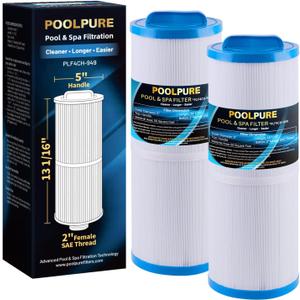 POOLPURE 4CH-949 Spa Filter Replaces Pleatco PWW50L, 200702, fil50-5d13h15fct-3, Filbur FC-0172, SD-01143, 817-4050, Waterway Teleweir 50, Rising Dragon 50, hot tubs filter cartridge 2 PACK