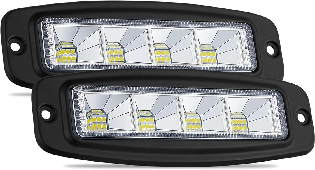 Flush Mount LED Pods, 2Pcs 7 Inch 144W Flood Bumper Driving Light Backup Reverse Light Grill Mount Light for Truck 4X 4 Off Road ATV SUV UTV 4W