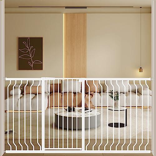 ALLAIBB White 40.55" Extra Tall Wide 57.48-74.4" Baby Gate Pressure Mounted Walk Through Child Kids Safety Toddler Tension Pet Dog Gates with Extension for Doorways Kitchen