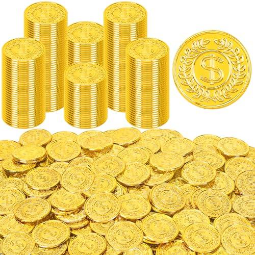 120 PCS Gold Coins, 1.4 in Plastic Gold Coins, 0.08 in Thick Fake Coins Pirate Coins Tokens Play Coins for Kids, Pirate Treasure Classroom Reward Adventure Theme Party Supplies for Pirate Party