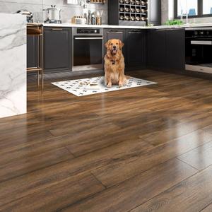 FunStick 6"x36" 17 Pcs Brown Walnut Wood Peel and Stick Floor Tile Waterproof Vinyl Plank Flooring Peel and Stick Wood Flooring Planks for Bathroom Kitchen Living Room Stick on Laminate Flooring Tiles