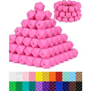90PCS FIVEIZERO Hexagon Silicone Beads,30 Colors 14mm Silicone Beads for Keychain Making Kit,Lanyard Making,Keychains,Valentine's Day Bracelet,Craft Projects and DIY for Adult, Hot Pink