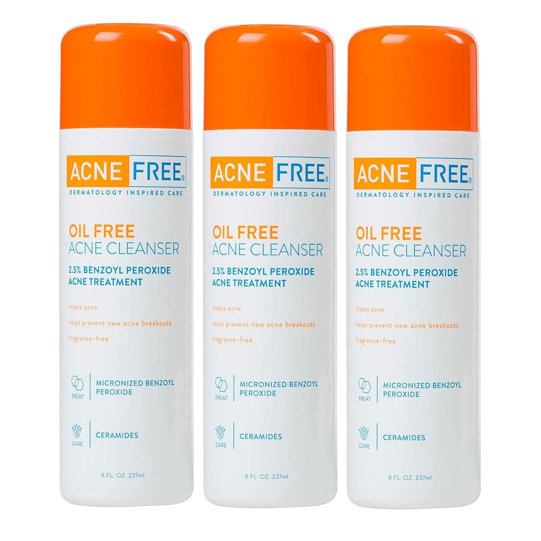 AcneFree Acne Free Oil-Free Cleanser, Benzoyl Peroxide 2.5% with Glycolic Acid (8 Fl Oz (Pack of 3))
