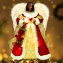 Christmas Tree Topper Angel with Lights, Xmas Tree Toppers Decorations with Timer, 12.5in Lighted Treetop Ornaments for Indoor Holiday Decor (Red)