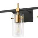 SOLFART Vintage Vanity Lights Bathroom Light Fixture Over Mirror for Bath Glass Shade Light Black and Brass Modern Style 3 Lights