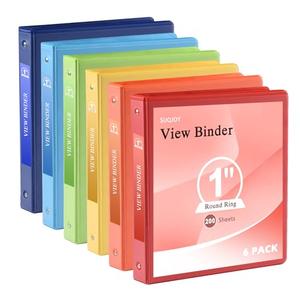 SUQJOY 1-inch 3 Ring Binde with 2 Inside Pockets, 1" Clear View Binder Holds US Letter Size 8.5'' x 11" Paper, 1“ Round Ring Binder for Office/Home/School Supply, 6 Pack (6 Colors Assorted)