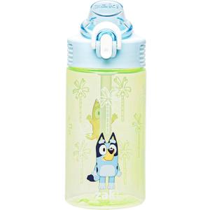 Zak Designs Bluey Sage Kids Water Bottle For School or Travel, 16oz Durable Plastic Water Bottle With Straw, Handle, and Leak-Proof, Pop-Up Spout Cover (Bluey & Bingo)