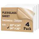 4-Pack 24" x 36" Plexiglass Sheets 1/8 inch Thick (3mm), Clear Acrylic Sheets Panel Cut to Size Plexiglass Acrylic Board, Cut with Engraver, Power Saw or Hand Tools, No Laser Cut.