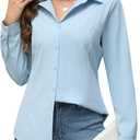 HOTOUCH Womens Button Down Shirts Long Sleeve Dress Shirt Slim Fit Collared Tops Casual Work Office Blouse S-XXL (Light Blue)