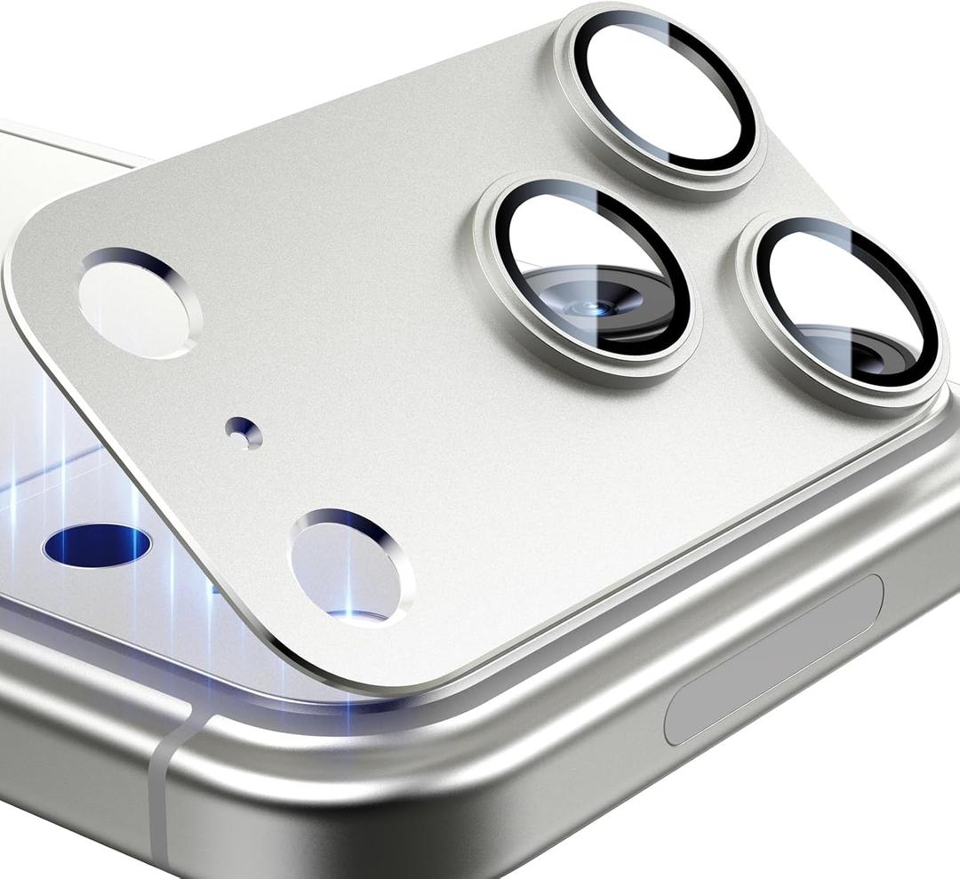 Esanik Upgrade 2 Pack for iPhone 17 Pro Camera Lens Protector, Aluminum Alloy Metal matte Case Tempered Glass Camera Screen Cover, Scratch Resistant Case Friendly (White)