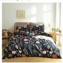Floral Duvet Cover King Size Black Comforter Cover with Colorful Botanical Yellow Butterfly Printed 3 Pieces Soft Microfiber Bedding Set with Zipper Ties Home Deco