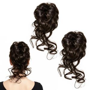 2 Pcs Wavy Curly Ponytail Hair Extensions Messy Bun Hair Piece Curly Fake Hair Bun Scrunchies Synthetic Updo Chignon Fake Scrunchies Thick Updo Hairpieces For Women