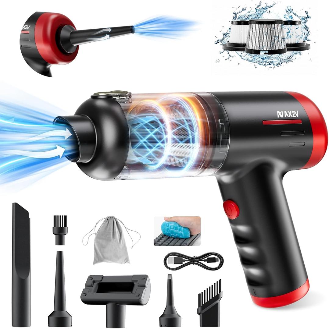 2-in-1 Car Vacuum&Air Duster 80W/16kpa/12KRPM/30 Mins High Powerful Dust Cleaner Portable Cordless Vacuum Pro Compressed Air Blower Lightweight Rechargeable Handheld Mini Vacuum for Car/Home/Office