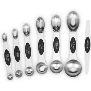 Aovchei 7 PCS Magnetic Measuring Spoons Set, Dual Sided, Stainless Steel Small Tablespoon, Teaspoons, Fits in Spice Jars, for Dry and Liquid, Black