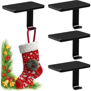Christmas Stocking Holders for Mantle Set of 4, Stocking Hangers for Mantel Weighted, Heavy Duty, Flat, for Garland, Fireplace, Wall (
Black
)
