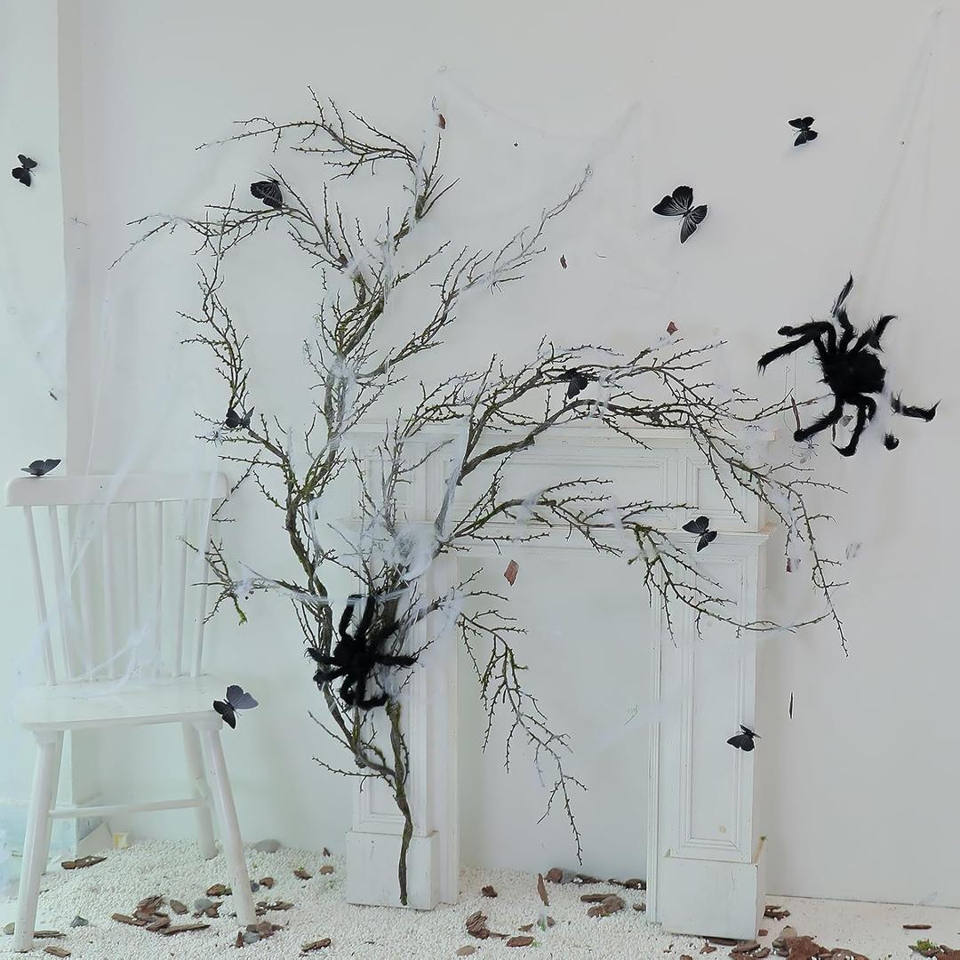 190cm/74.8inch Artificial Creepy Flexible Tree Branches Faux Grape Vines Garland Twigs with Moss Wood Craft for Halloween Door Wall Hanging Haunted Mansion Theme Outdoor Mantel Yules Decoration (2)