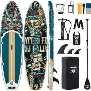 106 Inflatable Stand Up Paddle Board (SUP) for Adults and Youth with Non-Slip Deck Complete Accessories Kit, for Fishing, Yoga, Fitness & Family Fun