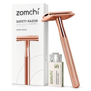 ZOMCHI Safety Razor for Men&Women with 5 Double Edge Safety Razor Blades, Double Edge Razor, Reusable Razor, Plastic Free – Rose Gold