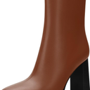 Womens Ankle Boots, Square Toe High Heel Short Boots for Women, Fashion Chunky Heel Mid Calf Boots with Side Zipper 3.5 In, Size 9,5