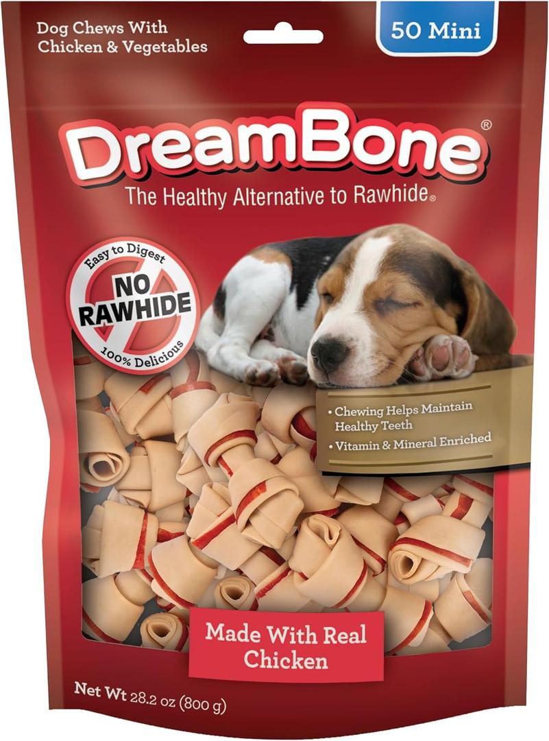 DreamBone Mini Chew, Made with Real Chicken & Vegetables, Rawhide Free Chews For Dogs, 50 Count (EXP 02/06/29)