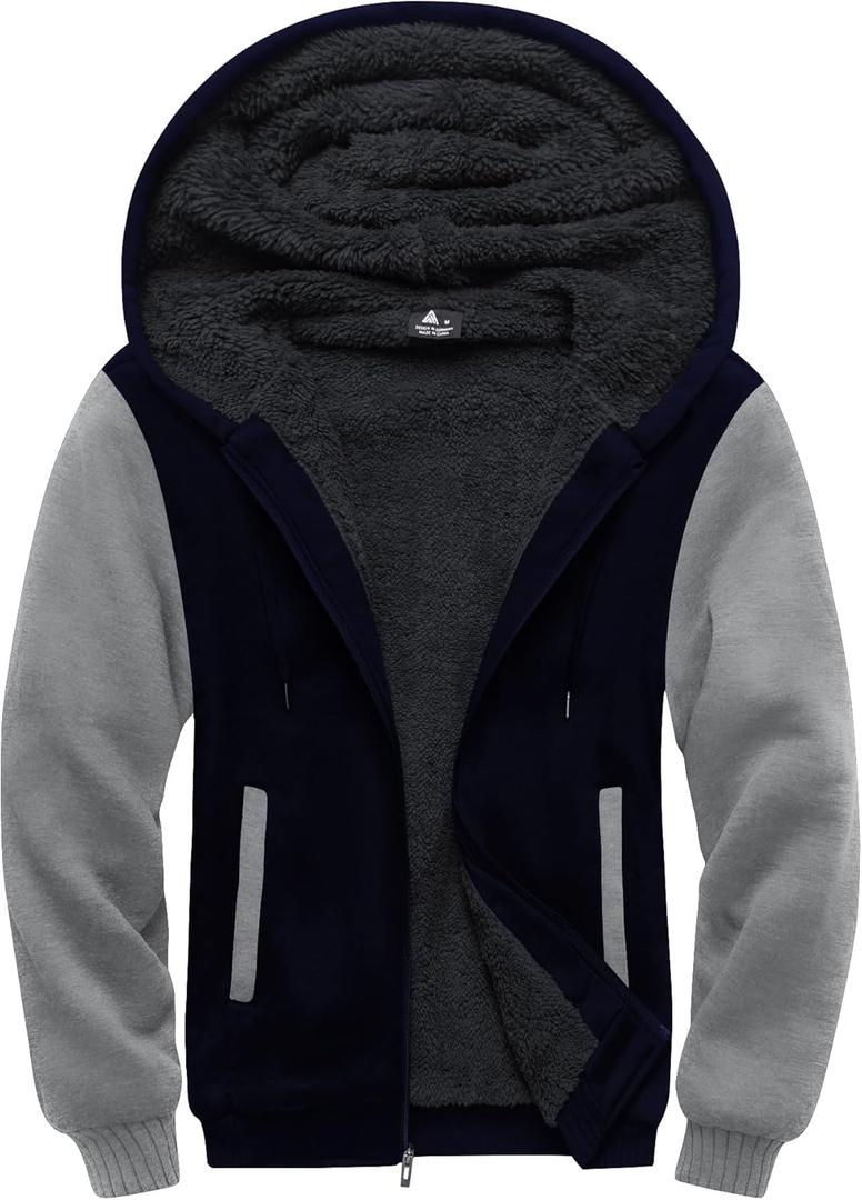 SCODI Hoodies for Men Heavyweight Fleece Sweatshirt - Full Zip Up Thick Sherpa Lined Hooded Jacket (3X-Large, Blue Grey)
