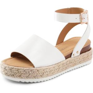DREAM PAIRS Women's Platform Espadrilles Casual Ankle Strap Wedge Sandals Comfortable Dressy Summer Shoes (White) Size: 7.5
