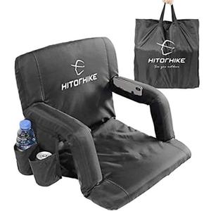 HITORHIKE Stadium Seat for Bleachers or Benches Portable Reclining Foldable Type Stadium Seat Chair with Padded Cushion Chair Back and Armrest Support(Black,21")