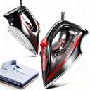 Sundu 1000W Mini Travel Steam Iron, Portable Small Iron for Quilting & Sewing, Non-Stick Soleplate, 300 Steam Holes, 90ml Tank, Safety Base & Digital Temperature Control-Black White