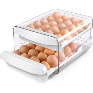 Zagtag Egg Holder for Fridge, 2-Tier Stackable 40 Eggs Organizer Drawer for Refrigerator, Space-Saving Egg Container, Clear Plastic Egg Tray for Kitchen Storage