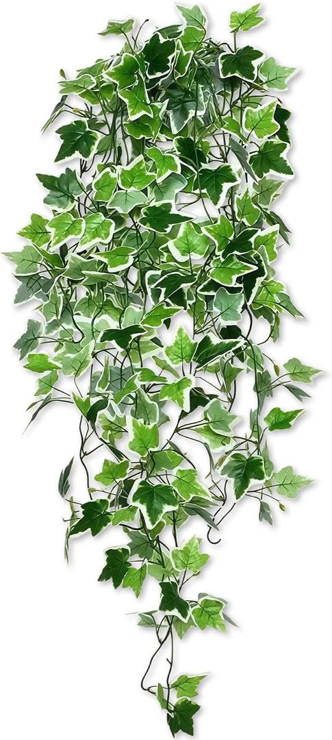 2 Pack Artificial Hanging Ivy 3.3ft - White Edge | Fake ivy for indoor/outdoor decor, weddings, photography. Realistic hanging vine, easy to hang. No basket included.