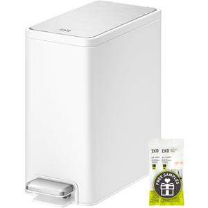 EKO Slim Small Bathroom Can with Lid, Stainless Steel Small Garbage Can with Removable Inner, 6L / 1.6 Gal, Step On Bin (White)