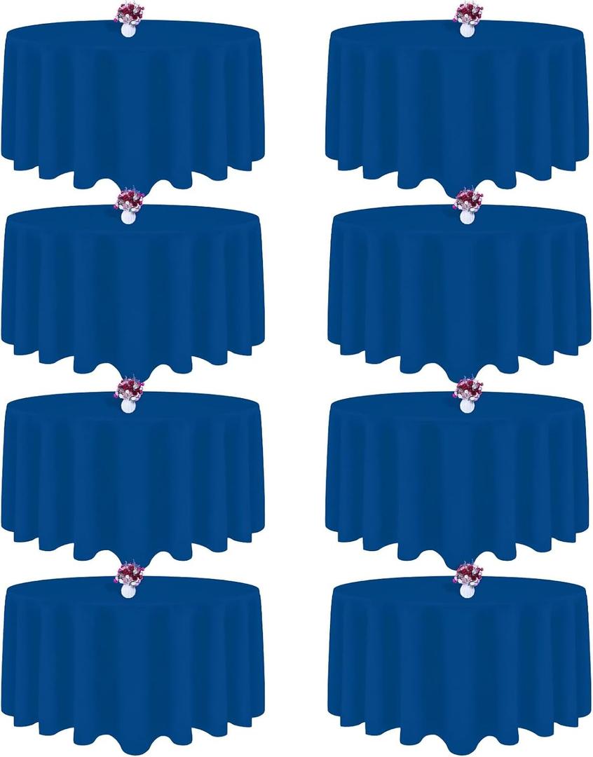 8 Packs Round Tablecloth 90 Inch Royal Blue Tablecloth for Circle Tables, Washable Polyester Fabric Table Cloth, Wrinkle Resistant Table Cloth Round Cover for Wedding Party Banquet Dining