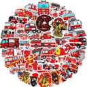 4 x Fire Truck Stickers, Gift for Kids Teen, Cute Waterproof Vinyl Decals for Travel Luggage Suitcase Laptop Water Bottle Skateboard Bike Helmet Guitar Scrapbook Diary Toy Phone Pad [50 PCS]
