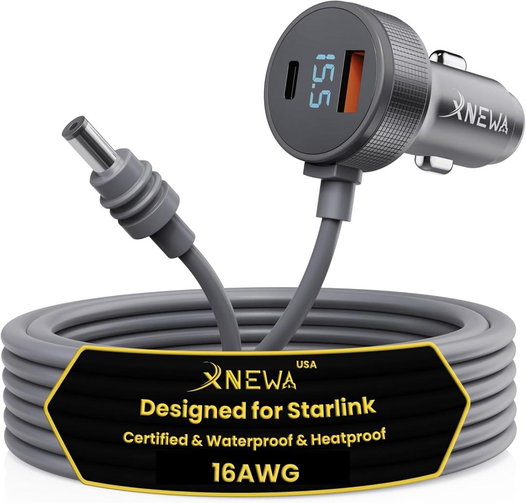 Starlink Mini DC Power Cable Cigarette Lighter Adapter, 12V-48V StarLink Mini Car Charger, Heat Dissipation Aluminum Alloy Shell, Waterproof, Built-in Protections (3M/ 10FT)