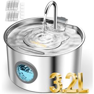 3.2L Cat Water Fountain Stainless Steel with 13 Filters Automatic Pet Water Fountain for Cats/Dogs Indoor Ultra Quiet Metal Cat Fountains for Drinking Kitty Watering Supplies for Animals