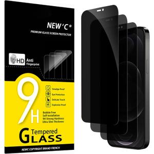 3 x NEW'C Pack of 3 Anti-Spy Tempered Glass Screen Protector for iPhone 12 Pro Max (6.7 Inches) - Effective Scratch-Resistant - Bubble-Free - Ultra Resistant - 9H Hardness Glass, Transparent/Green