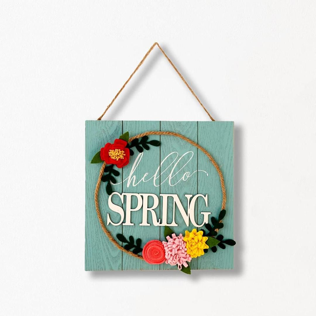 Hello Spring Sign Welcome Spring Decorations Wreath Spring Door Signs Wooden Hanging Floral Porch Decor Hanger Farmhouse Flower Wall Plaque for Home Front Door