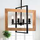 17.7 Inch Farmhouse Wood Chandelier for Dining Room, 4-Light Rustic Dining Room Light Fixtures Over Table with E12 Bases, Adjustable Hanging Light Fixture for Kitchen Island, Foyer, Entryway